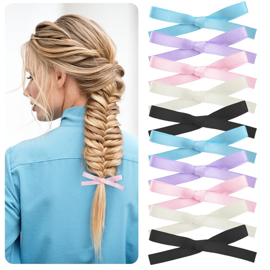 Bewudy 10 Pcs Bowknot Hair Bow Clips, Hair Bows for Women, Hair Ribbon Clips for Women Girls Toddlers, Hair Ribbon Clips for Girls Bow Claw Clip(5 Color 10Pcs)