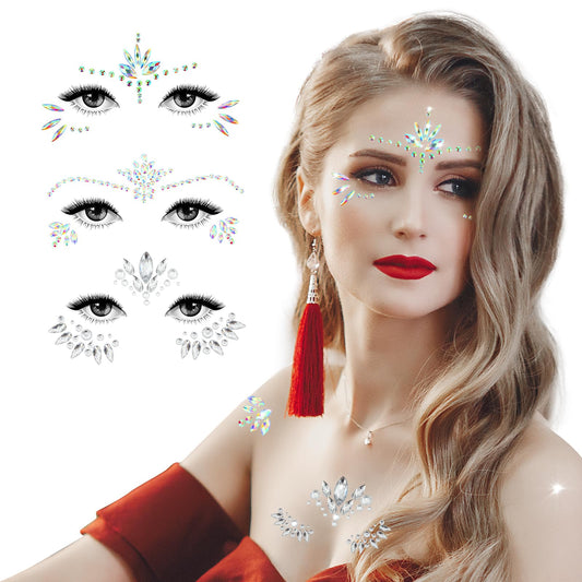Giantree Rhinestones Face Gems, 3Pcs Temporary Tattoos Sticker Glitter Stones Rhinestone Face Jewels Crystals Rhinestones for Festival Christmas Makeup Outfit Accessories