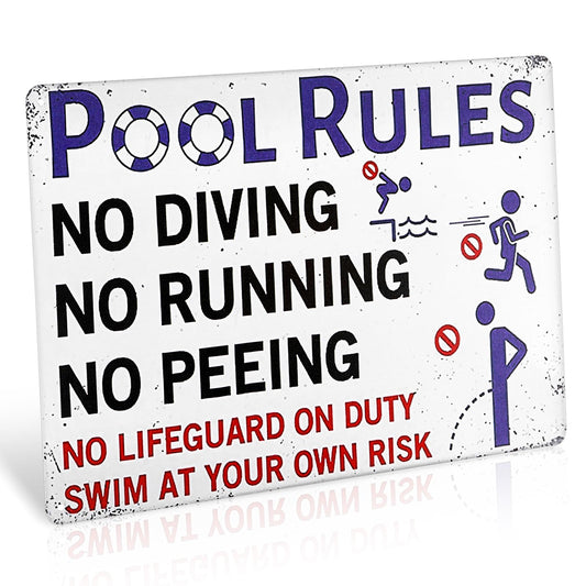 Andibro Safe Pool Rules Signs, with Their Risk Swimming Warning Metal Sign Swimming Pool Sign, Water Park Safety Tin Sign 20x30cm Vintage Signs Pool Accessories Plates(C)