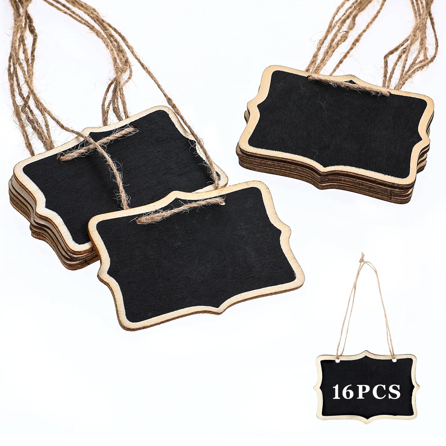 XLIUAX 16Pcs Mini Chalkboard Signs, Wooden Hanging Chalkboard Labels, Small Double Sided Blackboard with String Food Labels for Party Buffet Weddings Crafts, 3.3×2.4inch
