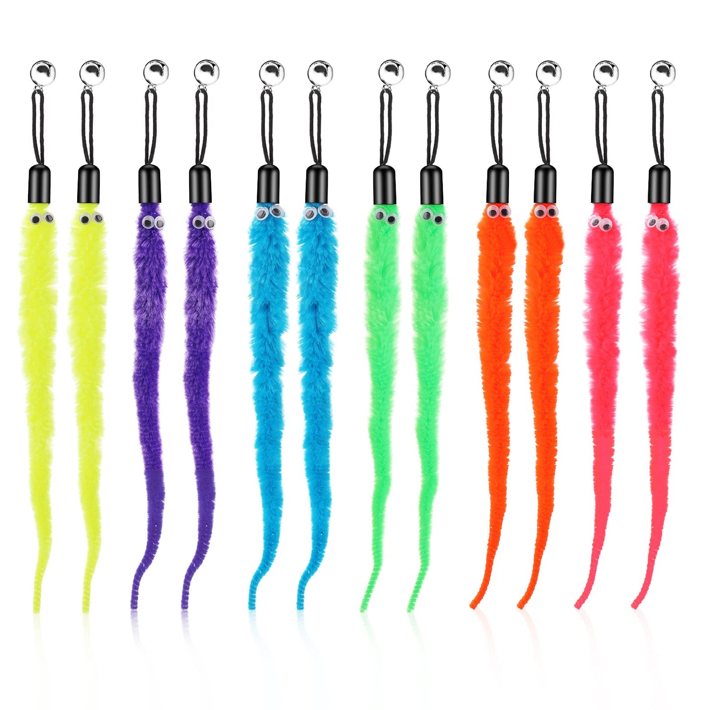cobee Cat Wand Toy, Worms Toys Replacement with Bells, Replacement Refill Furry Tail Worm Interactive Cat Chaser Toys, Kittens Wand Refills Attachments for Kitten Training Exerciser Accessories(12pcs)
