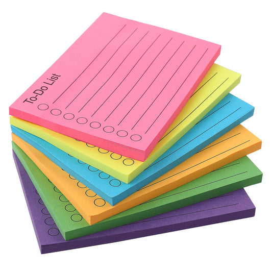 Molain 6 To-Do List Sticky Pads, 300 Colorful Self-Adhesive Note Planner Lined Sticky Notes Daily List Notepad for Planner Reminders Check-Ins or To-Do Lists Home School Office Supplies 4 x 2.8 inches