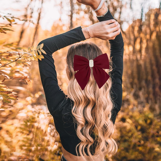 Andibro Short Tail Large Bow Hair Clip, French Bow Hairpins, Soft Silky Satin Bow Hairclips Aesthetic Bowknot Barrettes with Metal Clips for Dress Up 90's Accessories Decor for Wedding Party(Wine Red)