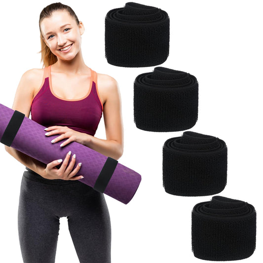 Bewudy 4 Pcs Yoga Mat Strap, Elastic Yoga Mat Strap, Yoga Mat Straps for Carrying, Black Adjustable Yoga Mat Carrier for Exercise Workout Pilates Yoga Mat Storage Gym (4)