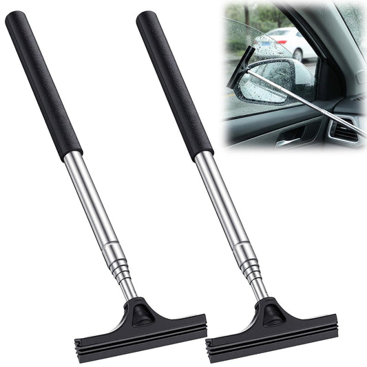 Amabro Pack of 2 Window Squeegee Car, Telescopic Mirror Wiper, Stainless Steel, Mini Side Mirror Wiper for Vehicles, Expansion Length 82 cm, Ideal for Rainy and Foggy Weather