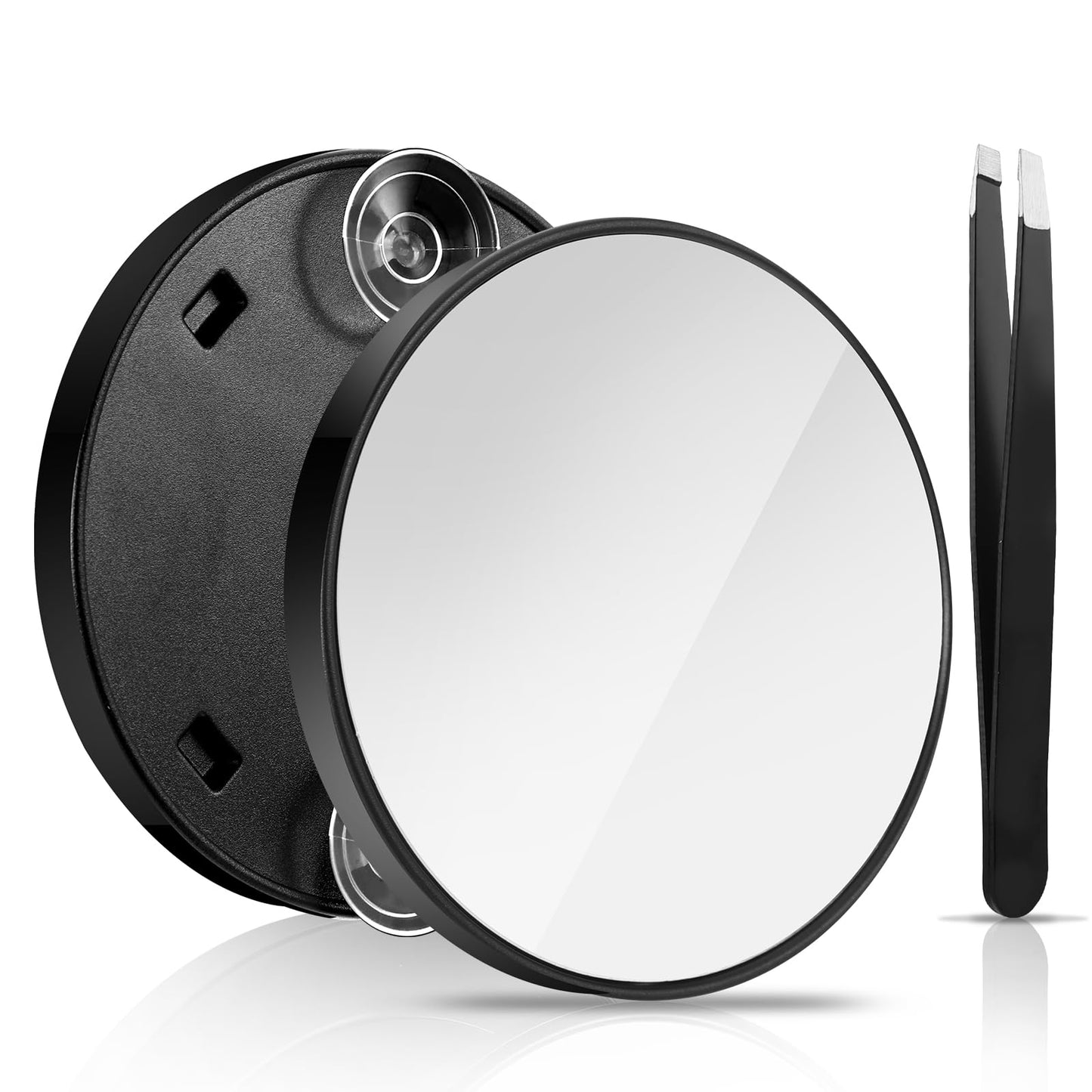 GEEHUA 10X Makeup Magnifying Mirror with 2 Suction Cups, Magnified Makeup Mirror Handheld Mirror 10X Magnification 3.5" Portable Cosmetic Mirror withTweeze Set for Travel Makeup Bathroom(Black)