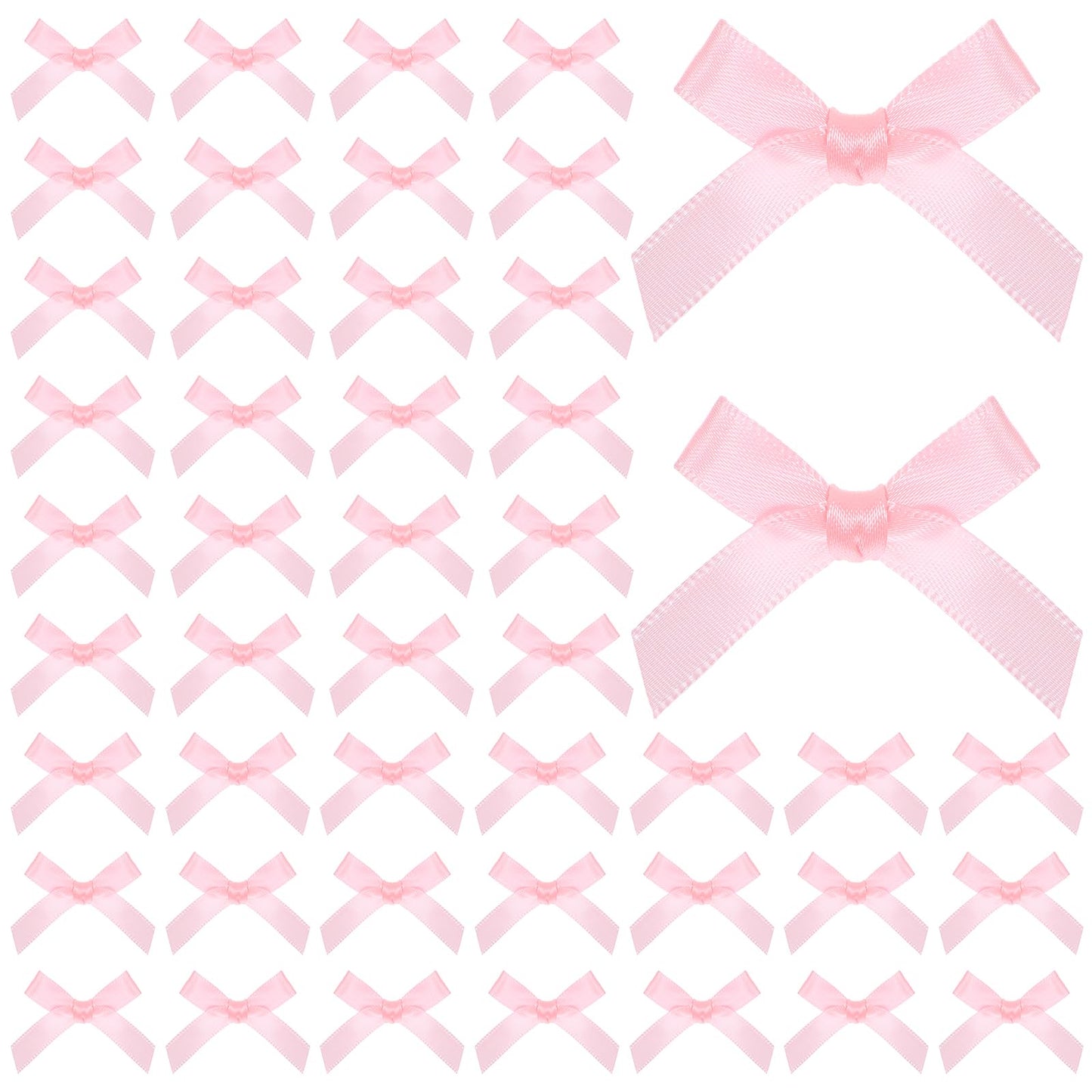 Giantree 200 Pcs Ribbon Bows, Mini Satin Fabric Bows for DIY Crafts Cute Small Bows for Sewing Scrapbooking Halloween Christmas Wedding Gift Wrapping Candy Treat Bags Decoration, 1.69x0.39in(Pink)