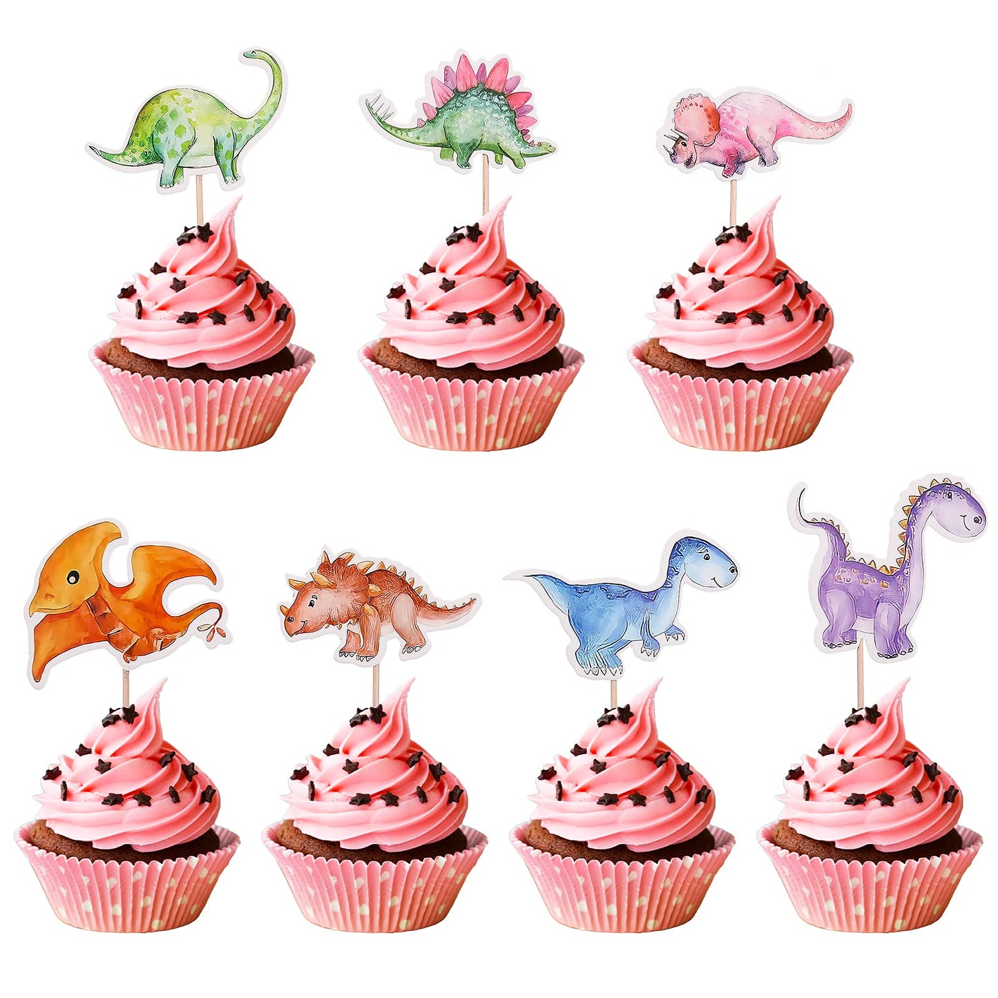 Cobee Cartoon Dinosaur Cupcake Toppers, 42 Pieces Cute Dinosaur Cake Toppers Fun Cake Decoration for Boys Kids Dino Party Supplies Birthday Decor