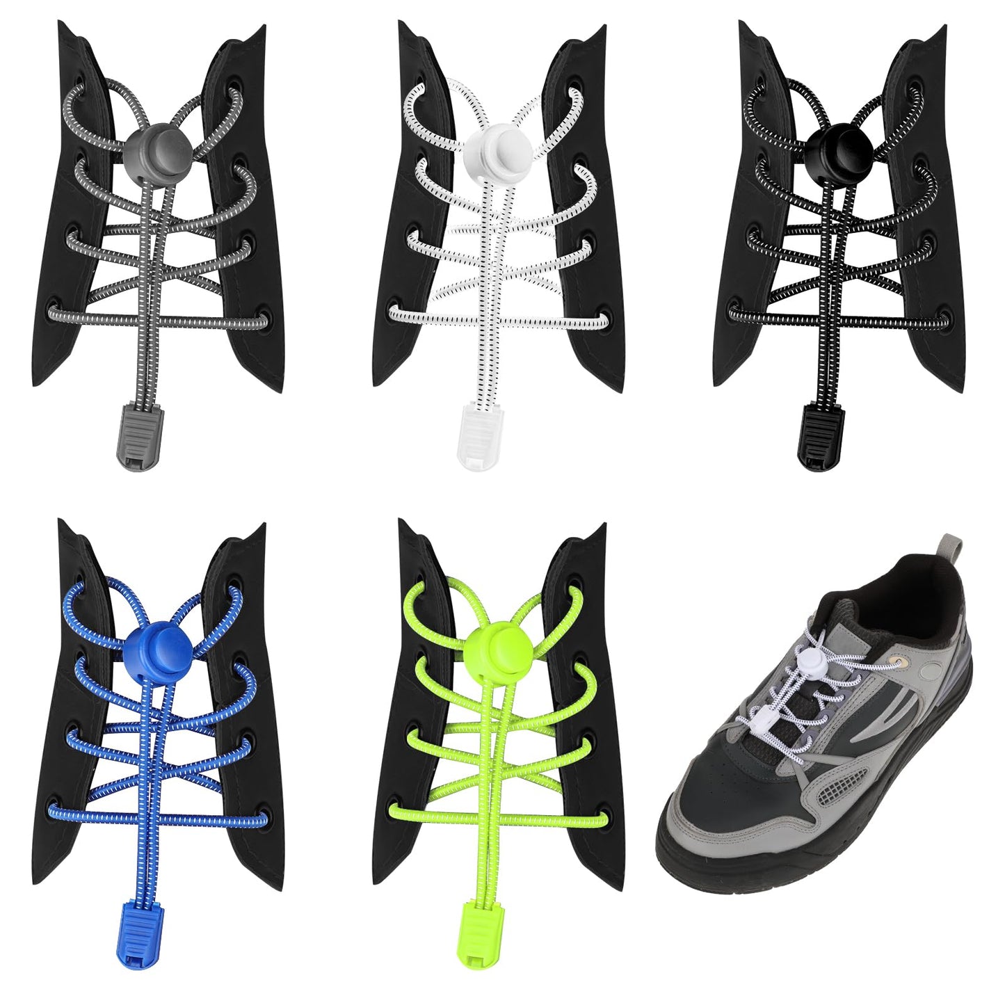 simarro 5 Pairs Elastic No Tie Shoe Laces, No-tie Shoelaces with Button Lock Stretchy Shoelaces Replacement Laces 120cm Universal Quick-release Shoelaces for Man and Women(Color A)
