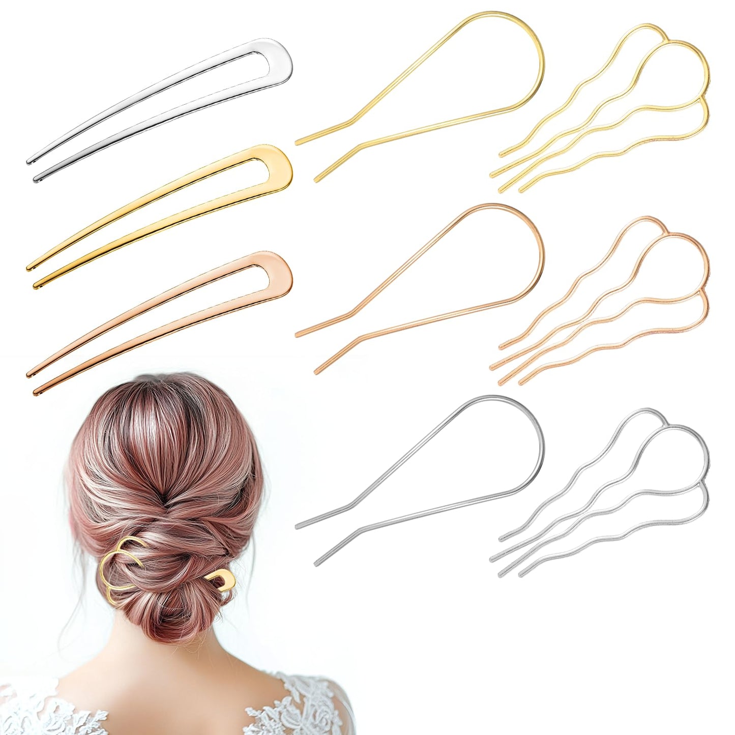 TIESOME 9Pcs French Hair Pins for Girl, U Shaped Updo Hair Accessories Non-Slip French Twist Hairs Clip with Combs for Thick Hairs Buns Styling