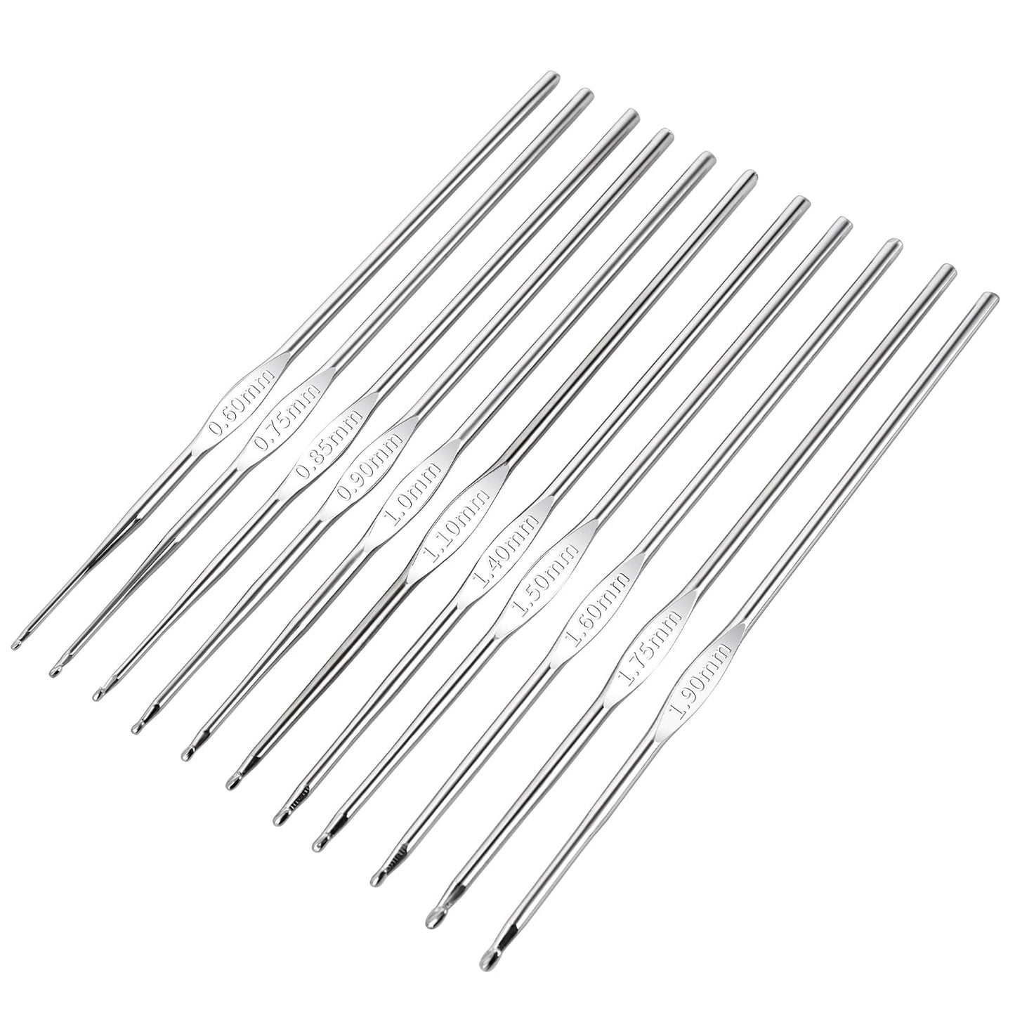 Cobee Crochet Hooks Set Steel - 12 Pieces of Small Size Latch Hook Crochet Needle Set 0.6 mm to 1.9 mm Sweater Scarf Clothing Knitting Crochet Tool Single Pointed Knitting Needles Kit for Beginners