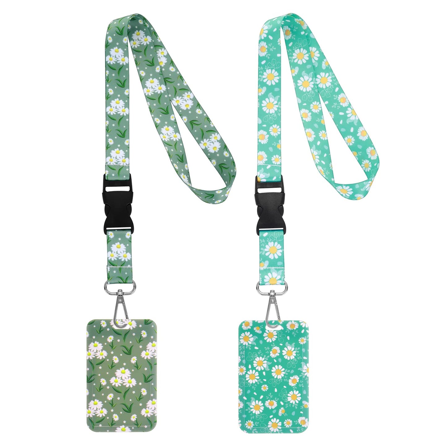 TIESOME 2 Pack Daisy Lanyard with Badge Holder, Floral Neck Lanyard ID Card Holder Set Quick Release Badge Lanyards Heavy Duty Badge Holder Office School Supplies