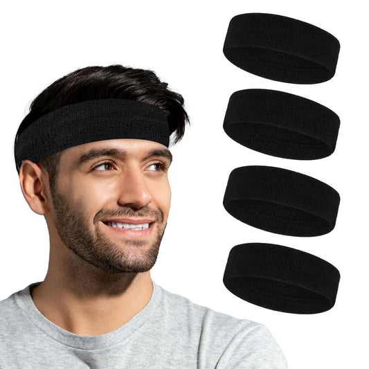 HJZHII 4PCS Sweat Band for Men Women, Sweatbands Sport Headbands Sweat Head Bands Workout Headband Moisture Wicking Athletic Sweatband for Exercise Running Fitness Yoga