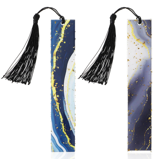 AOZUO Resin Bookmarks, 2PCS Glittering Dried Flowers Book Page Holder with Tassels Handmade Transparent Page Marker Book Accessories Gift for Women Teacher Student Book Lover Bookworm Gifts(Color A)