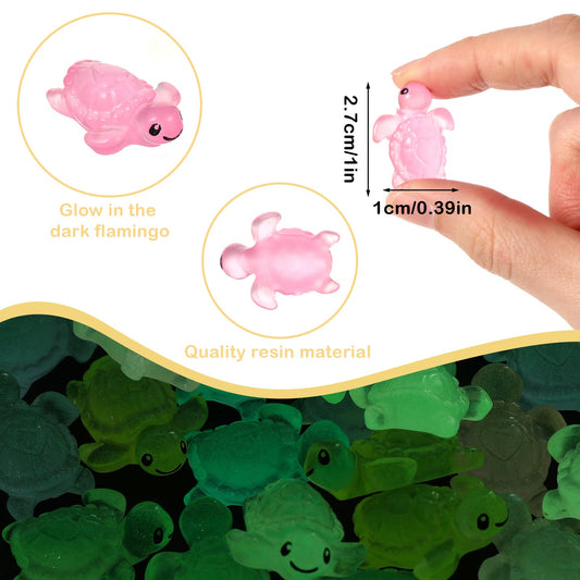 Andibro 24 Pcs Luminous Mini ResinTurtles Figurines, Multicolor Miniature Turtle Figure Glow in The Dark, Cute Tiny Turtle Animal Statue for DIY Micro Landscape Dollhouse Fairy Garden