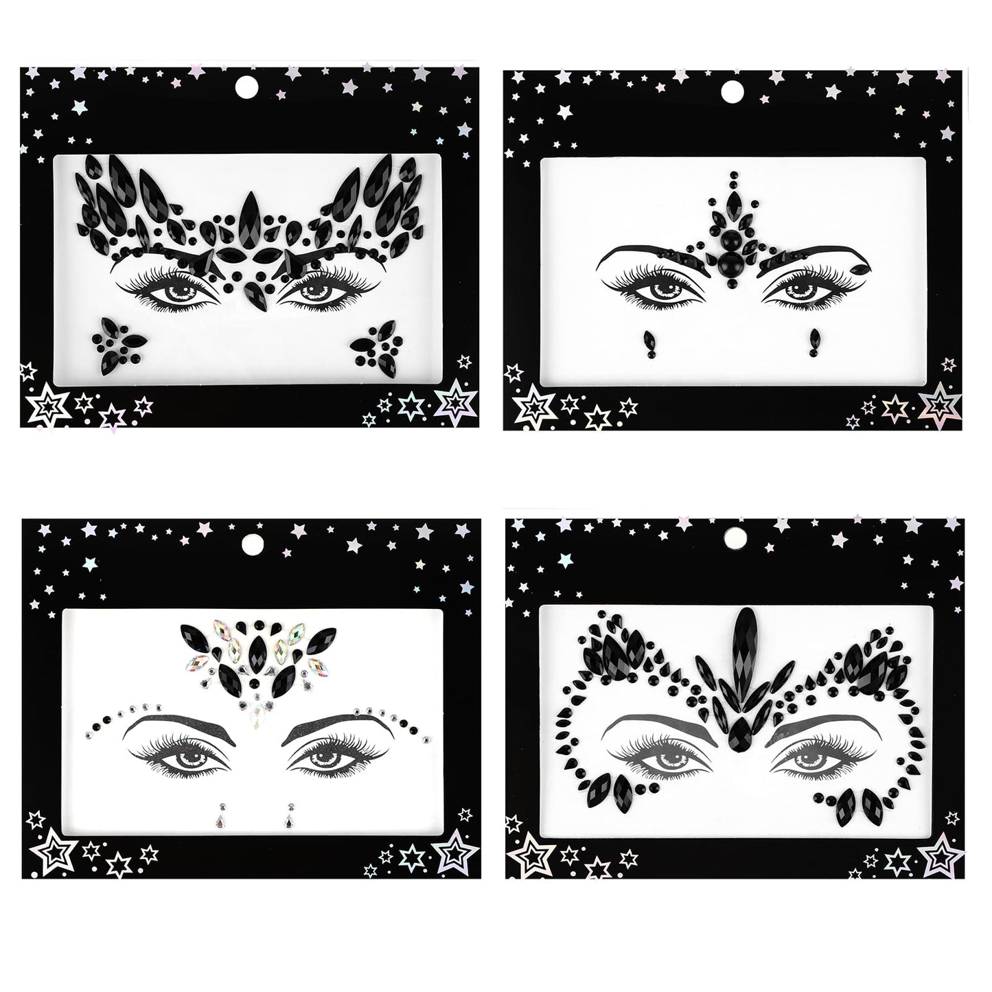 TIESOME Halloween Face Gems Stick On, 4 Sheets Festival Face Jewels Stickers Rhinestone Crystals Stickers Bling Eyes Body Temporary Tattoos for Women Festival Christmas Halloween Party Decor