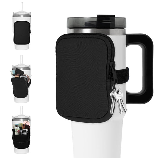 Amaxiu Water Bottle Pouch, Splash-Resistant Tumbler Bag Small Tumbler Pocket Fanny Pack for Phone Earphone Cards Keys Women Gym Accessories Compatible with 17oz- 40oz Water Bottle(Black)