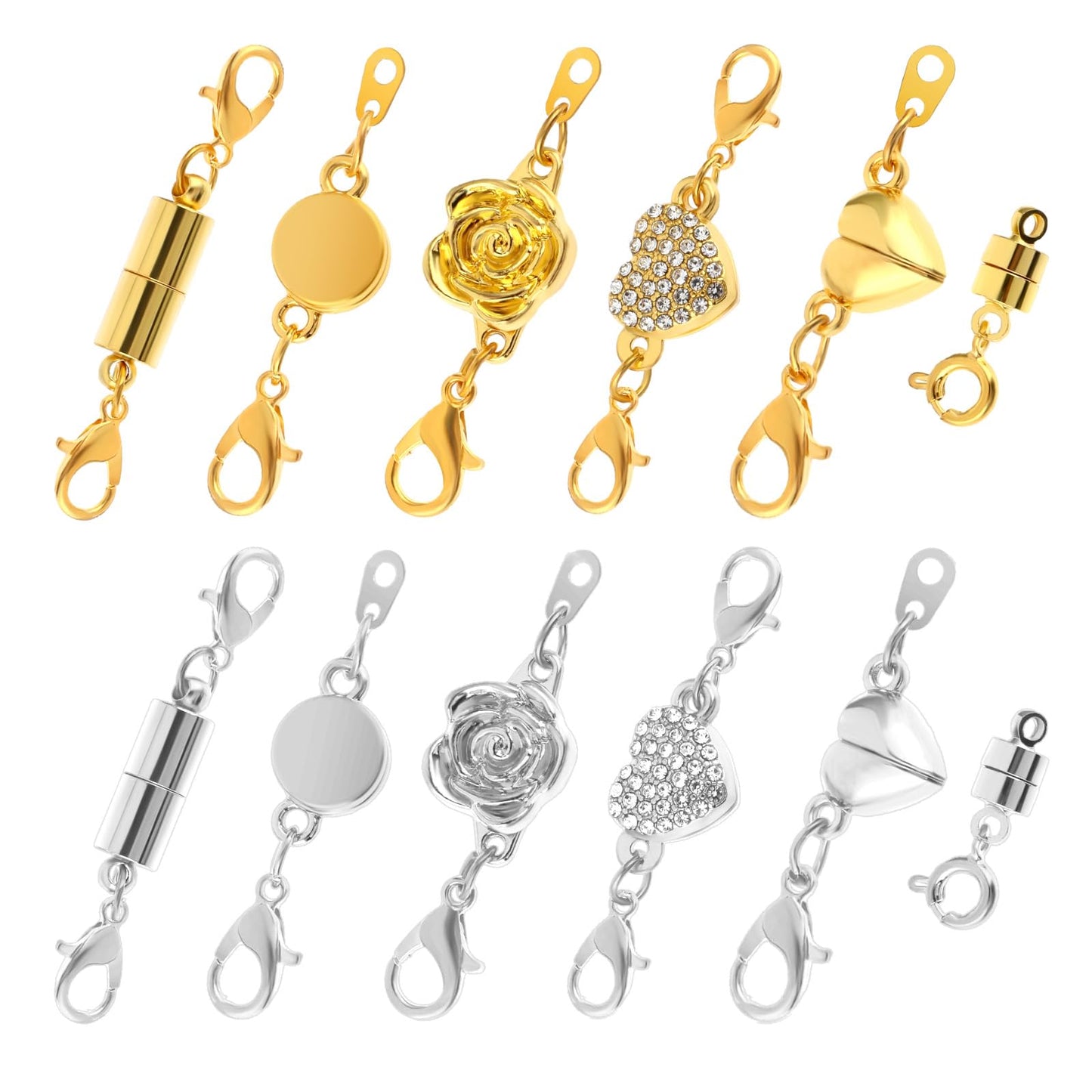 Amabro 12PCS Magnetic Necklace Clasps and Closures, Necklace Extender Clasp Helper Locking Bracelet Extender Jewelry Lobster Clasps Converter Rhinestone for DIY Jewelry Necklaces Bracelets