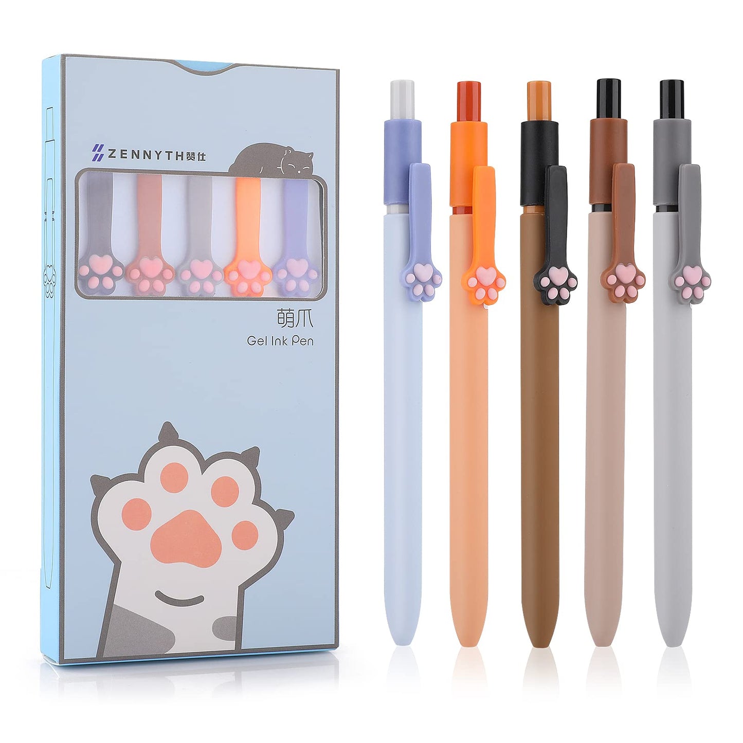 cobee Cute Cat Ballpoint Pen, 5pcs Kawaii Cat Paw Gel Ink Pen 0.5mm Black Ink Retractable Gel Pen Fun Lovely Stationary Aesthetic Ballpoint Pens for School Office Gift Cat Lovers Supplies