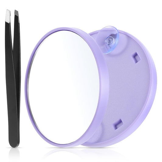 Andibro 5X Compact Suction Cup Travel Magnifying Mirror, 3.6" Pocket Makeup Mirror, Purple