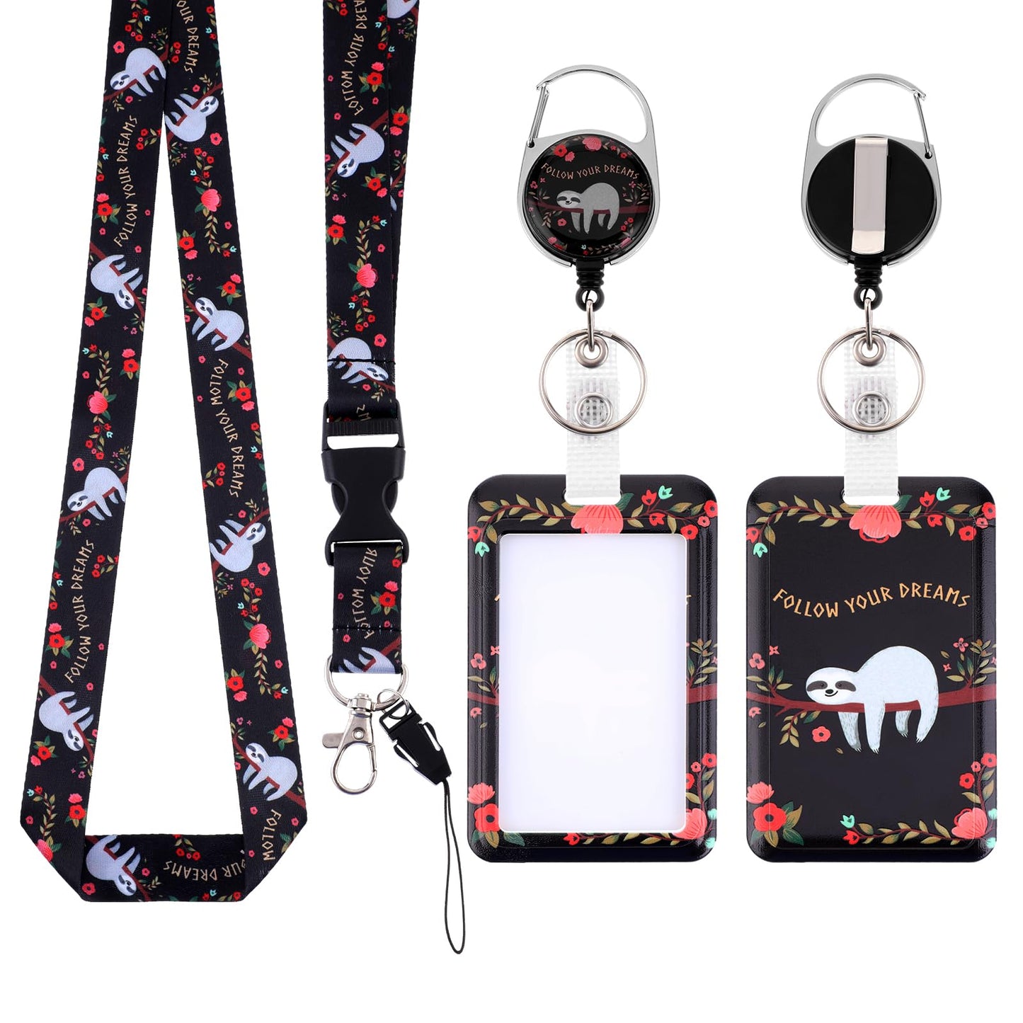 TIESOME ID Badge Holder with Retractable Lanyard, Cute Sloth Plastic Card Holder Fashionable Neck Crossbody Lanyard Credit Cards ID Protector with Breakaway Lanyard for Nurse Doctor Teacher(Sloth)