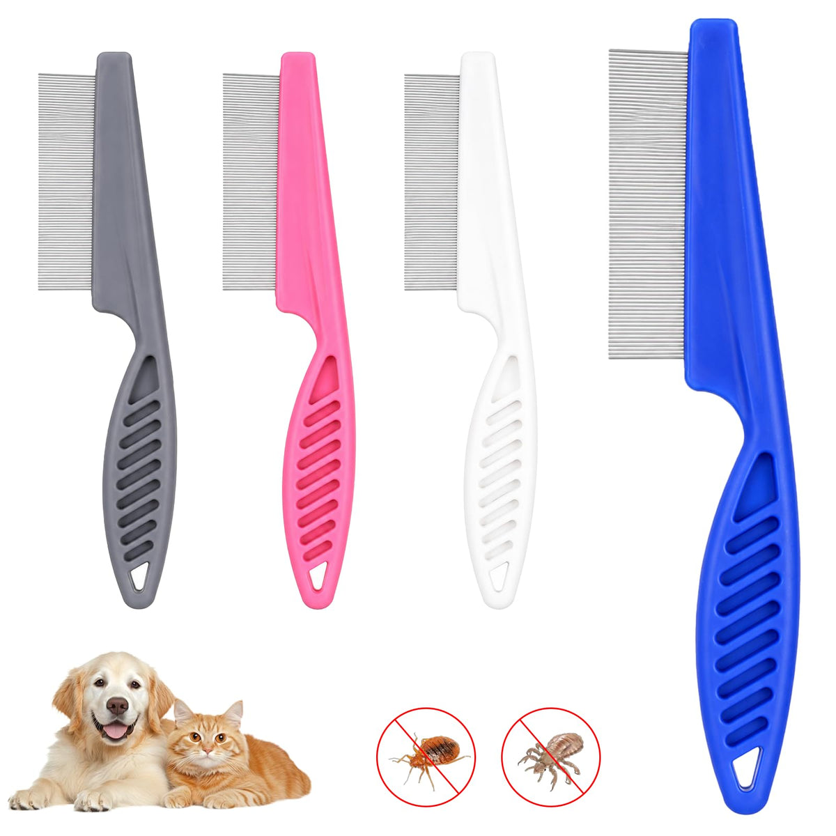 JJUNW Pack of 4 Flea Combs for Dogs and Cats, Professional Flea Comb with