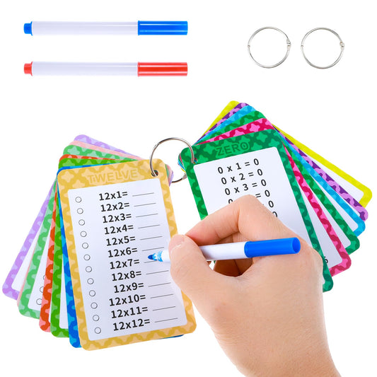 Andibro 13Pcs Multiplication Flash Cards 0-12, Multiplication Table Cards with 2 Dry Erase Pens and 2 Rings Educational Timetable Flashcards for Classroom Home Fun Math Games Chart