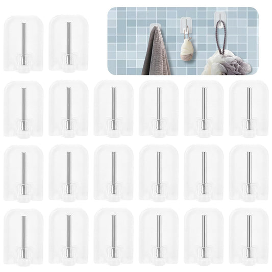 Jeffdad 20Pcs Self Adhesive Curtain Rod Hooks, Net Curtain Rod Holders, Plastic Sticky End Window Hook for Net Curtain Pole Support for Bathroom Bedroom Kitchen(Transparent)