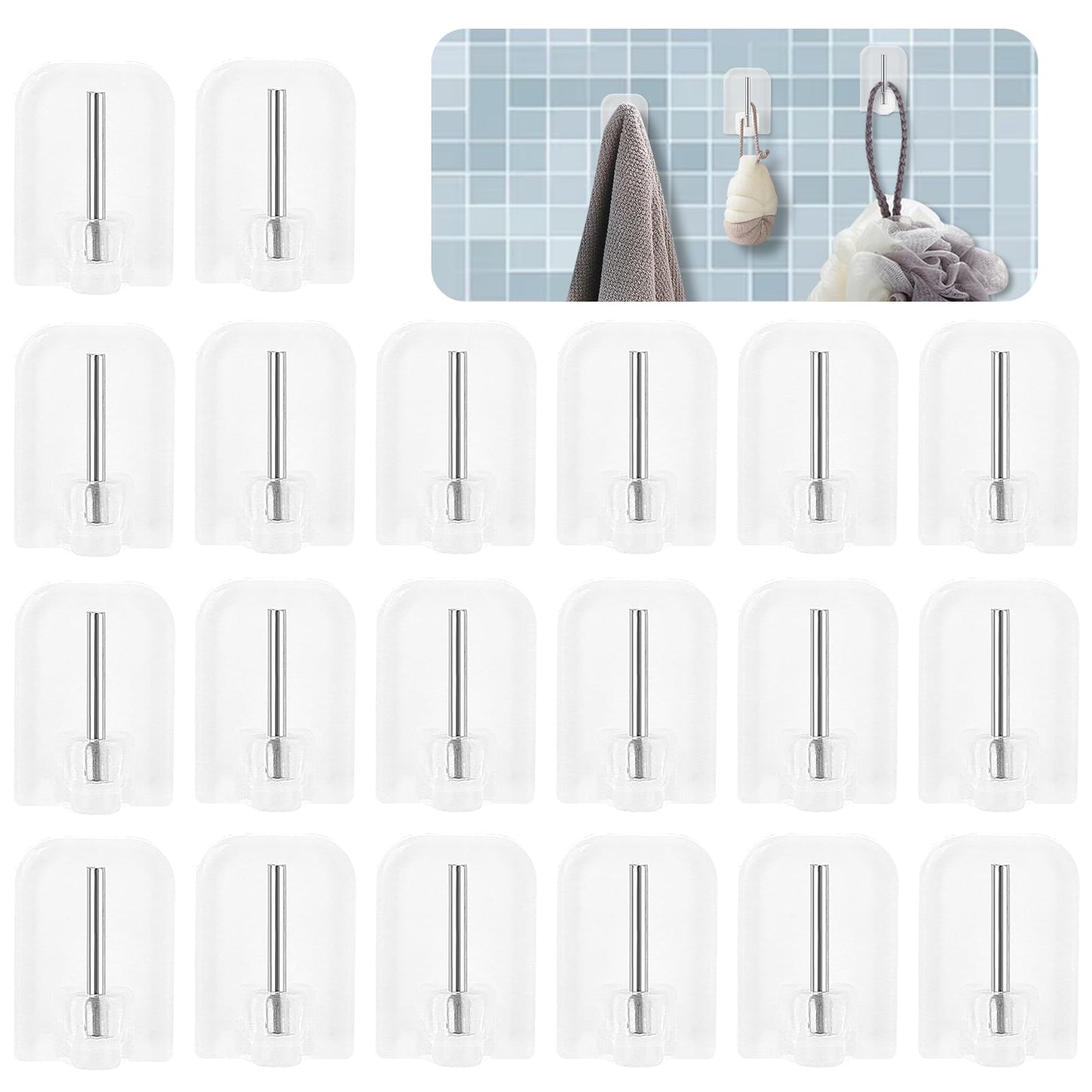Jeffdad 20Pcs Self Adhesive Curtain Rod Hooks, Net Curtain Rod Holders, Plastic Sticky End Window Hook for Net Curtain Pole Support for Bathroom Bedroom Kitchen(Transparent)