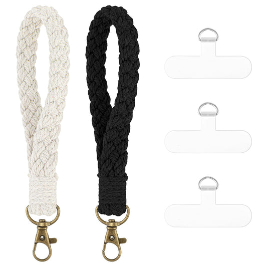 AOZUO Phone Wrist Strap, 2Pcs Handmade Cell Phone Lanyard, Smartphone Wristlet Keychain with Tether Tabs Connector Patch, Phone Case Wrist Lanyard for Women Girls Running Hiking Walking (White, Black)