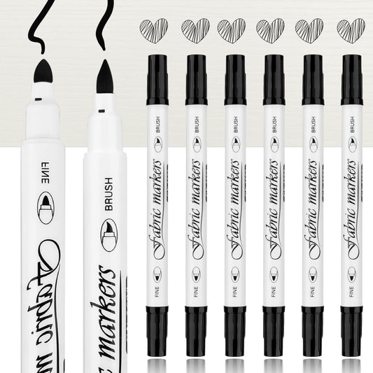 Jeffdad 6 Pcs White Marker Paint Pens, Permanent Marker White Paint Pens for Wood, 1-3mm Acrylic Water-Based White Markers for Wood Rock Plastic Leather Glass Stone Metal Canvas Ceramic (Black)