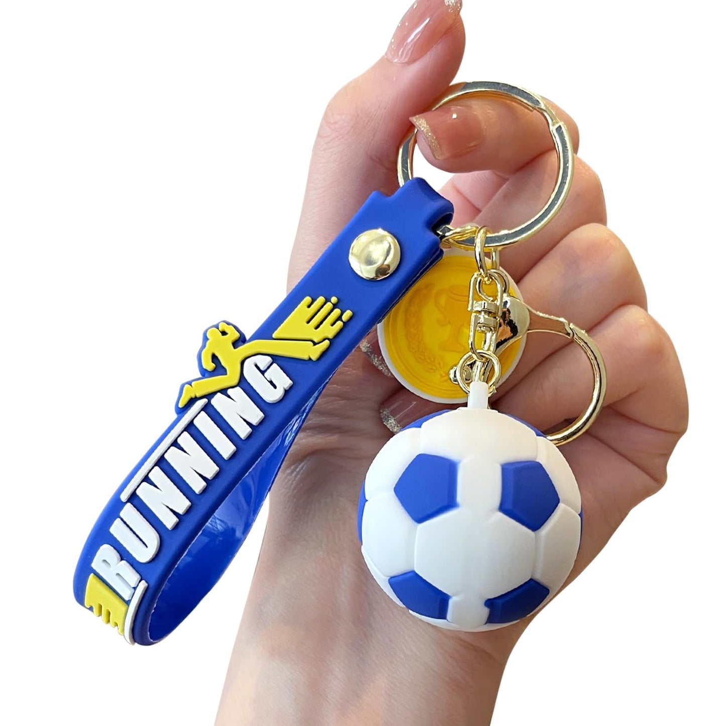 cobee Soccer Gift Keychain, Novelty Soccer Key Chain for Boys Sports Fan Silicone Key Rings Football Inspirational Gift Keyring for Kids Party Favors Reward Gift(Blue)
