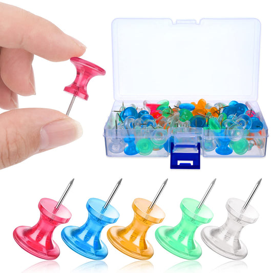 Molain 100 Pieces Giant Push Pins 1 Inch Thumb Tacks Steel Point Map Plastic Head Push Pins Jumbo Marking Pins For Cork Boards Map Calendar Photo Home Office Craft Projects Multi Colors (Square box)