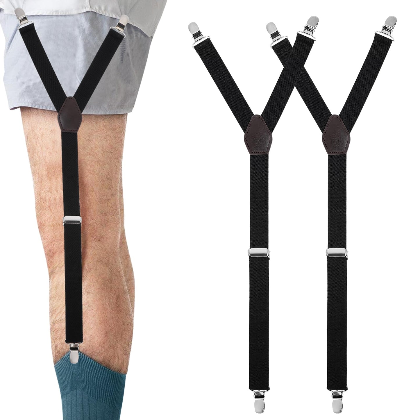 Molain Mens Shirt Stays, Adjustable Elastic Garter Straps Sock Non-slip Clamps Y-Style Shirt Stays with Non-slip Locking Clamps For Men