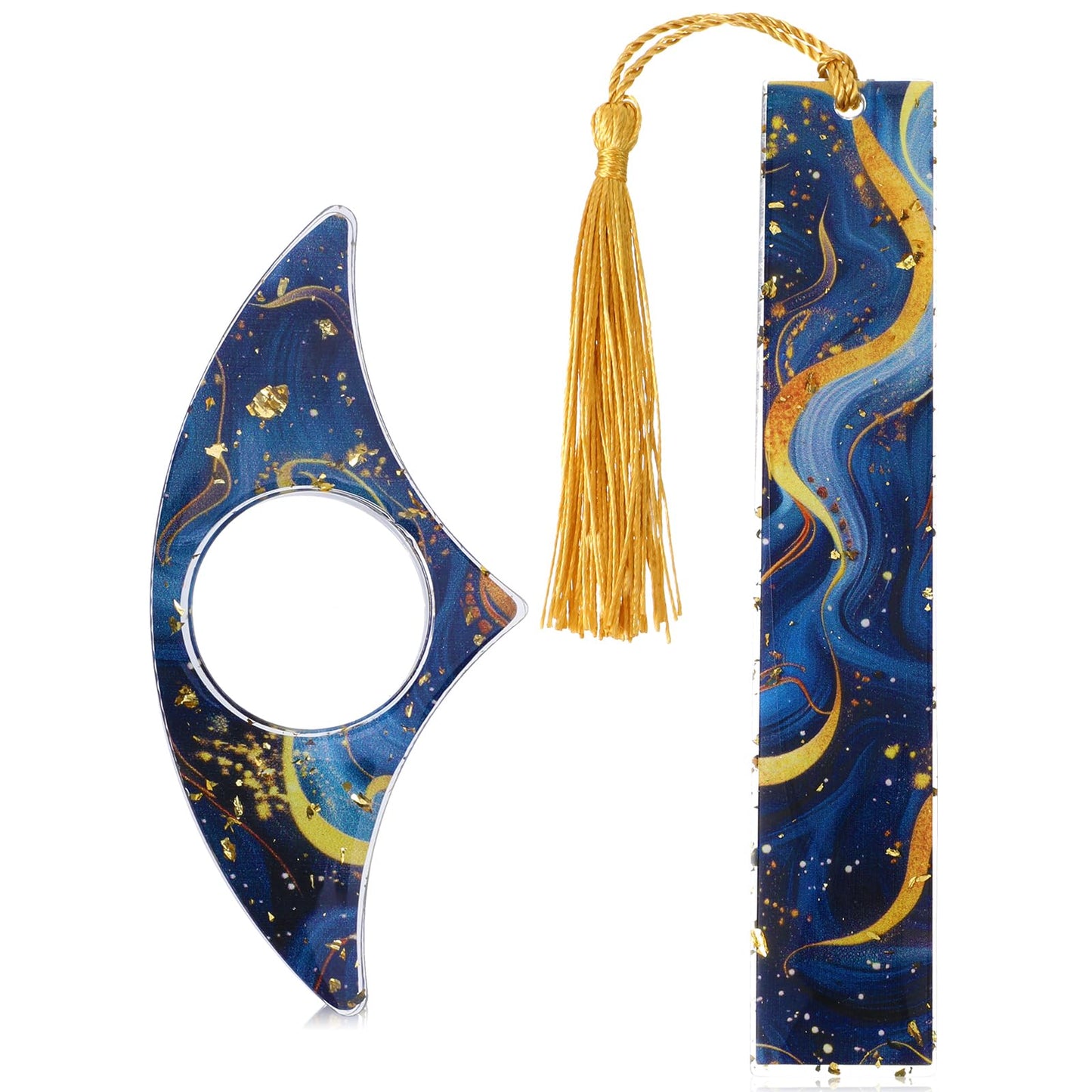 JIEYAO 4 Pcs Aesthetic Resin Bookmarks Set, Glittering Book Page Holder, Handmade Thumb Book Holder & Bookmark Kit Transparent Page Marker with Tassels for Students Teachers Book Lovers Gifts(Blue)