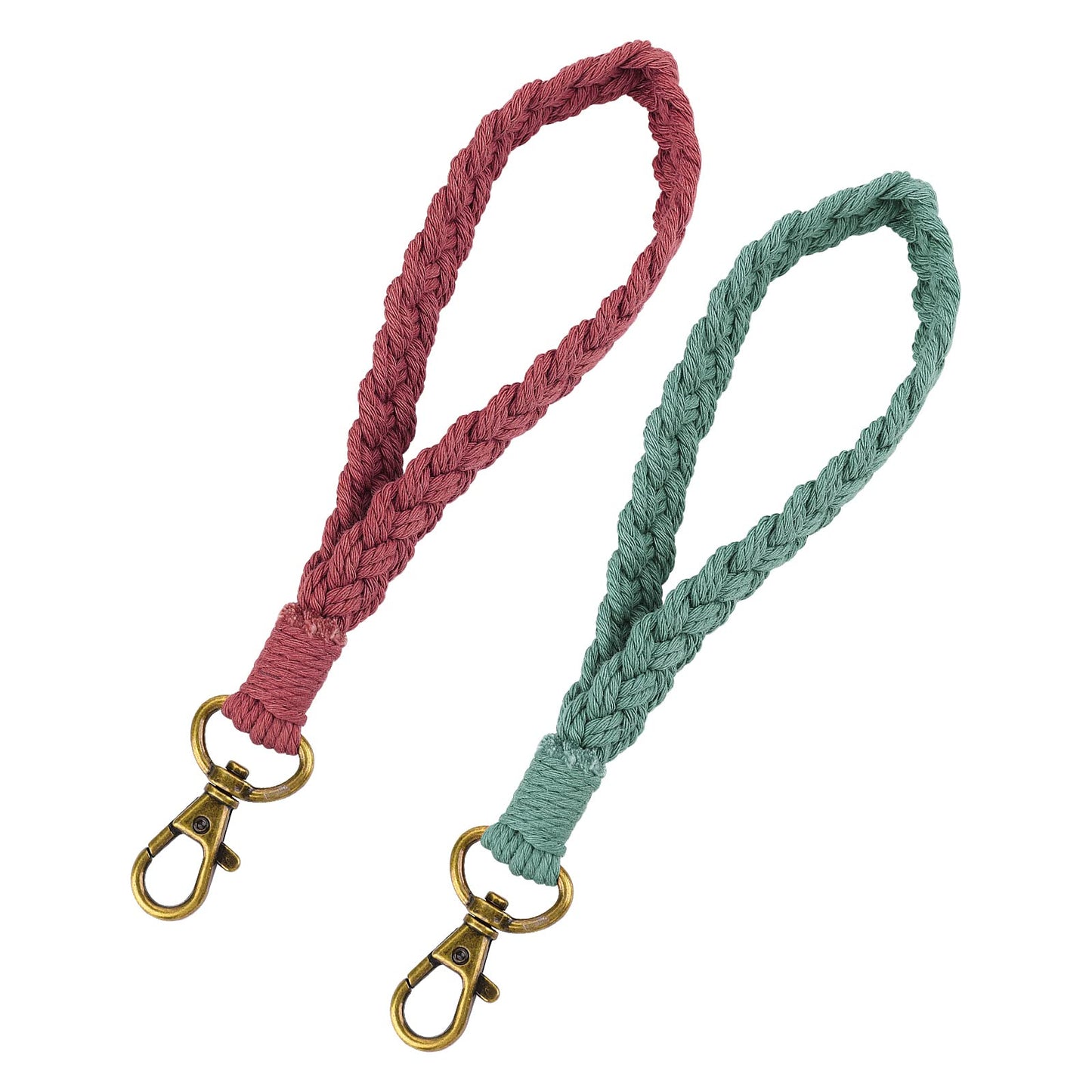 cobee Macrame Keychain Bracelet, 2 Pcs Boho Macrame Keyring Holder Handmade Wristlet Keychain Colorful Wristlet Bracelet Keychain Wrist Lanyard with Lobster Clasp for Women Girls (Red, Dark Green)