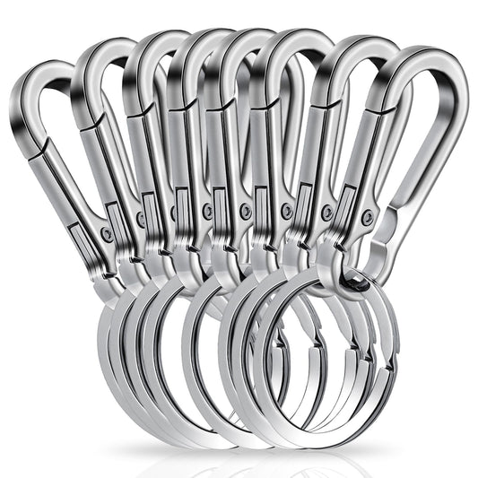 Amaxiu Heavy Duty Carabiner Keychain, Zinc Alloy Key Chain with Keyring Quick Release Car Key Ring Clips Holder for Men (8 Pcs Silver)