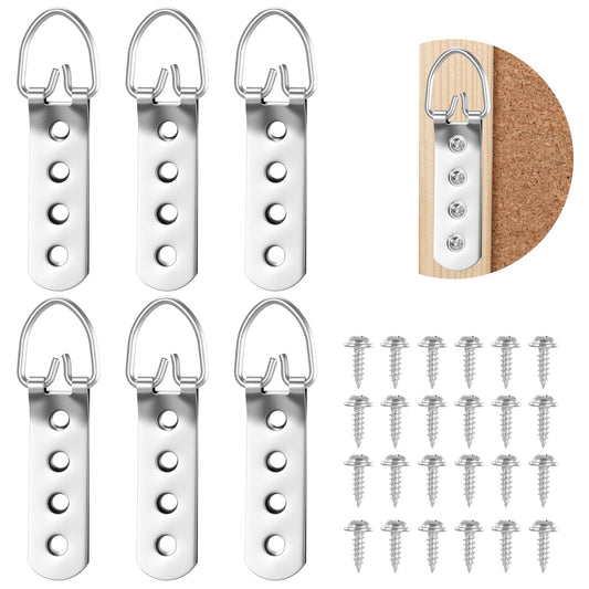 MBAIYO Picture Hanger for Heavy Pictures, D-Ring Picture Hangers, 6 Pieces Picture Hangers, Super Heavy Picture Mirror Hangers with Screws, 4-Hole Robust Picture Hanger for Hanging Artwork, Frames