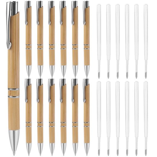 TIESOME 12 PCS Retractable Ballpoint Pens, Natural Bamboo Pen Black Ink 1.0 mm Environmental Friendly Ballpoint Pen Gift for Writing Journaling School Office Graduation Gift