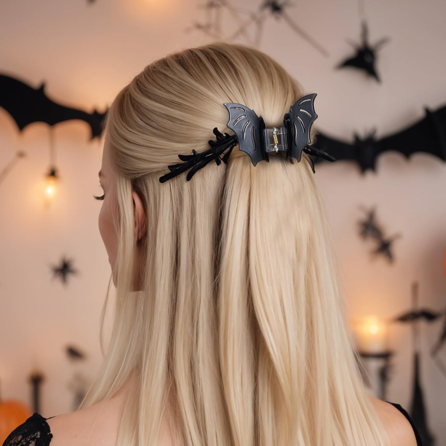 Andibro 2Pcs Halloween Bat Hair Claw Clip, Gothic Bat Hair Clips Hollow Out Non-Slip Hair Claw Halloween Hair Accessories for Women Thin Hair