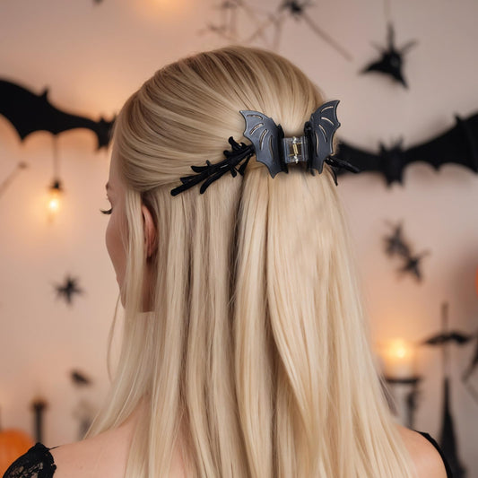 Andibro 2Pcs Halloween Bat Hair Claw Clip, Gothic Bat Hair Clips Hollow Out Non-Slip Hair Claw Halloween Hair Accessories for Women Thin Hair