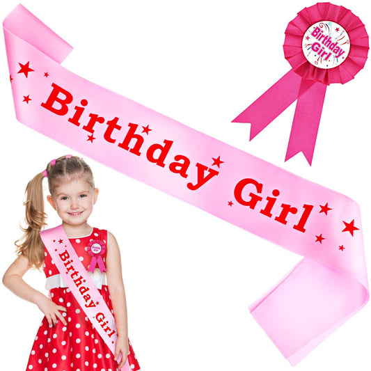 cobee Birthday Girls Sash, Pink Satin Happy Birthday Sash with Birthday Girl Award Ribbon Badge Happy Birthday Sash Novelty Birthday Sash Birthday Decorations for Girls Women Birthday Party Supplies