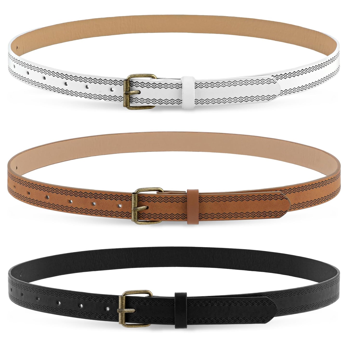 Amabro 3 PCS Skinny Women Belts, Leather Belt for Women Waist Belt Thin Belt for Dresses Jeans Fashion Ladies Pants with Gold Buckle(73-94cm/29-37in)