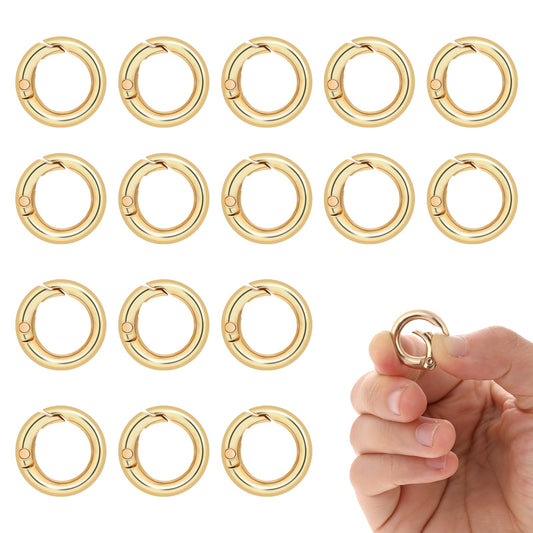Bewudy 16 Pcs Gold Key Ring, Gold Spring O Rings, O Ring for Purse Strap, Key Rings for Keychain Mini Clips Car Keys Dog Tag Ring for Purse Strap Bag Handbag Keys Crafts Jewelry Making (Gold)