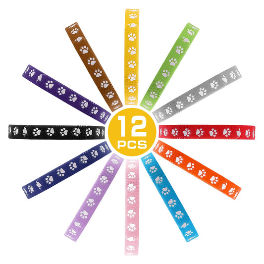 cobee Adjustable Puppy ID Collars, Assorted Colors Identification Pet Collar, Newborn Dog Identification Bands 30cm (12 PCS Paw printed)