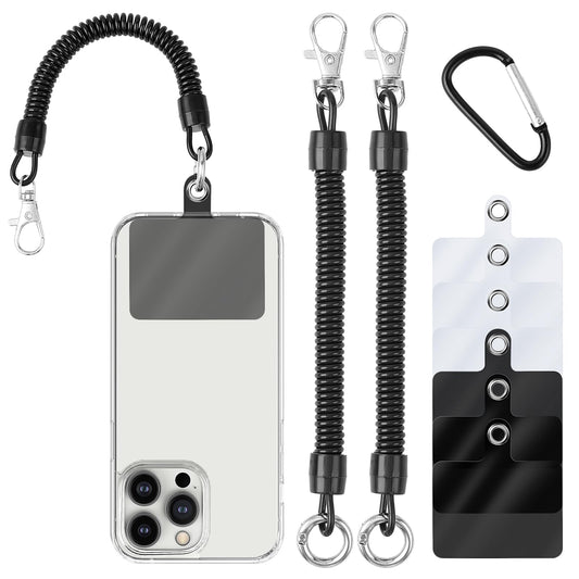 Amaxiu Phone Lanyard Tether, 2pcs Retractable Phone Spring Lanyards with Carabiner for Drop Protection with 6pcs Phone Tether Patches Smartphone Harness Case Anchor for Skiing Hiking Cycling Climbing
