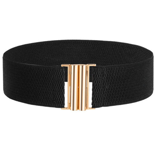 BOHUIZ Wide Stretchy Belts for Women, Black Vintage Elastic Waist Belts Fashion Retro Adjustable Cinch Belt for Dresses