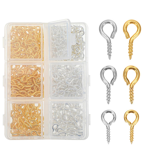 AOZUO Pack of 400 3 Sizes Eyelet Screws, Small Screw Eyelets with Storage Box, Metal Eye Screw Hooks, Small Hooks for Small Screws, Eye Bolt, Eyelets for Jewellery, Pendants, Beads