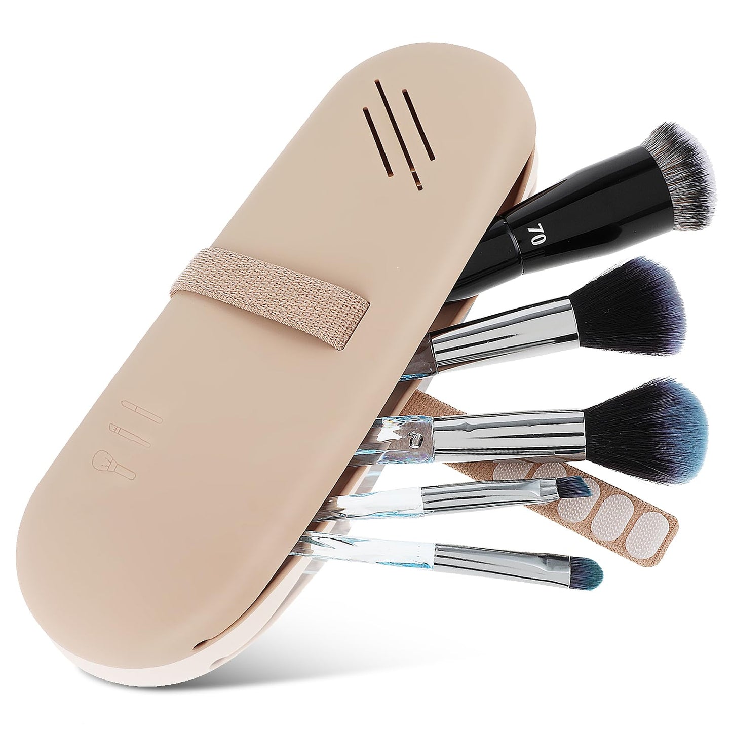 cobee Travel Makeup Brush Holder, Strap Anti Fall Make Up Organizer Bag Case Silicone Makeup Brush Bag Case Container Portable Cosmetic Face Brushes Holder Makeup Tools Organizer for Women(Walnut)