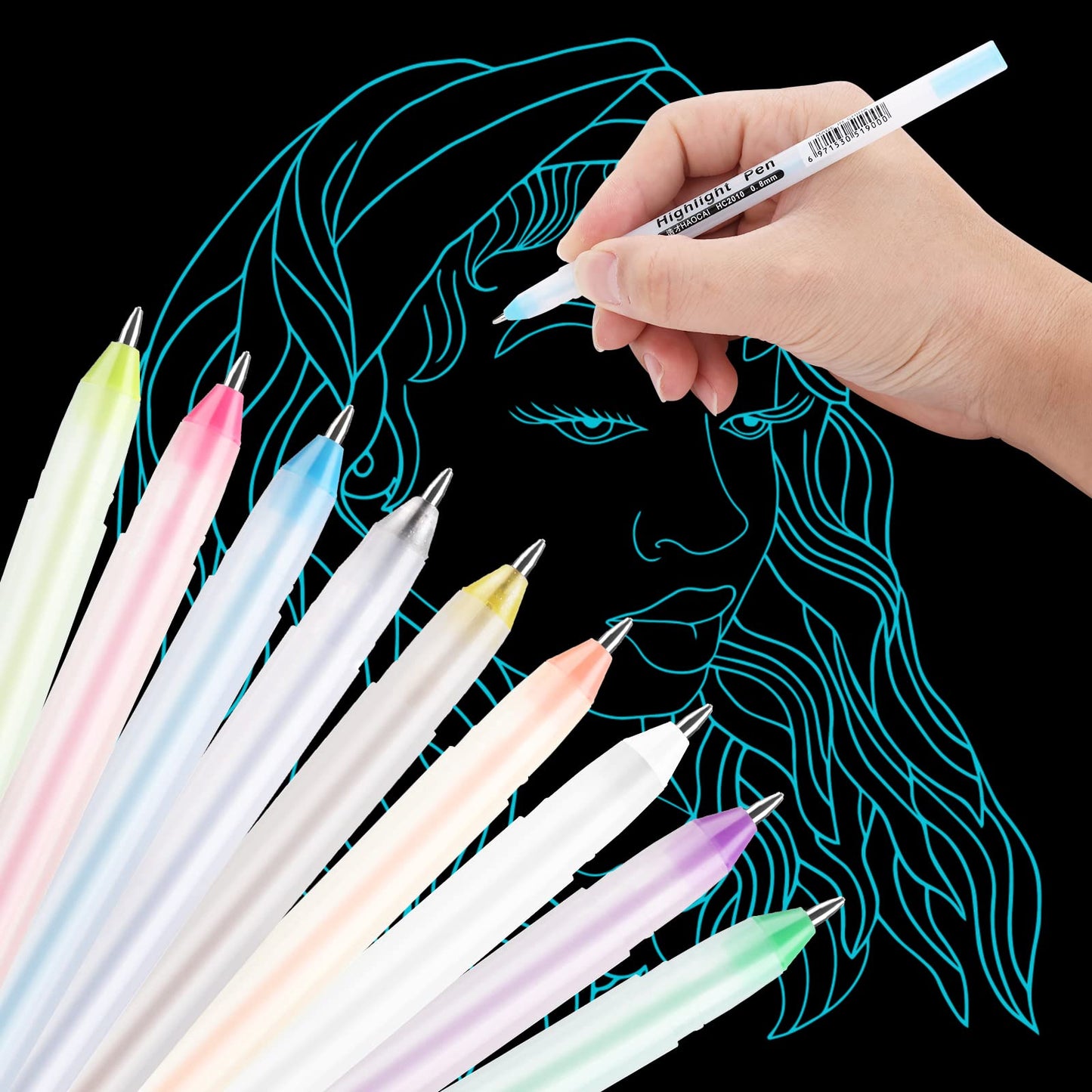 cobee 9 Colors Gel Pen Set, 0.8mm Fine Point Rollerball Pens Line Drawing Gel Ink Pens Archival Ink Fine Tip Sketching Pen for Black Paper Drawing Illustration Card Making